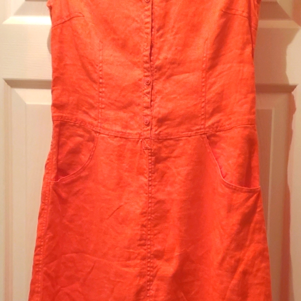 Sleeveless linen dress, below the knee length, size 6.